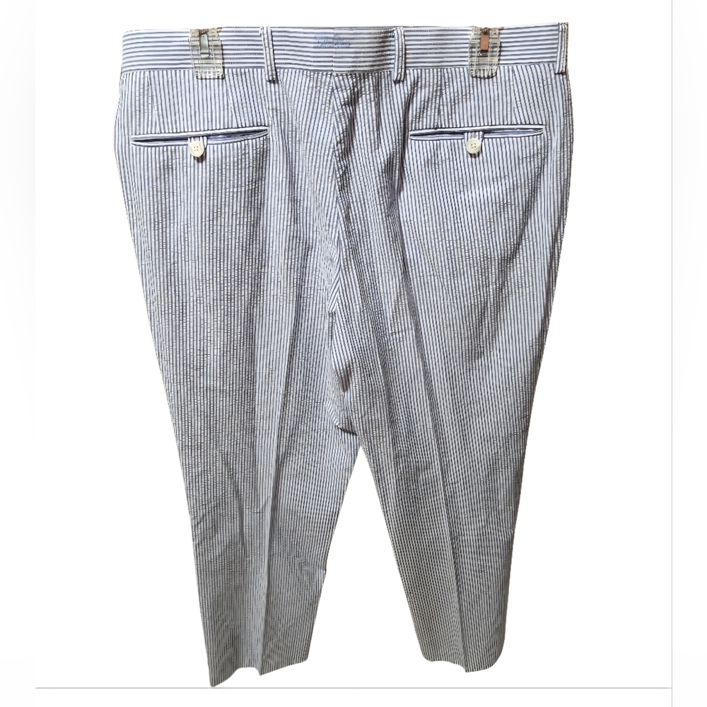 Alan Flusser Seersucker Pants Blue & White Cotton Size 34x30 - Picture 2 of 5